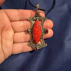 Jewelry lot, including sterling silver and cinnabar pendant marked 925